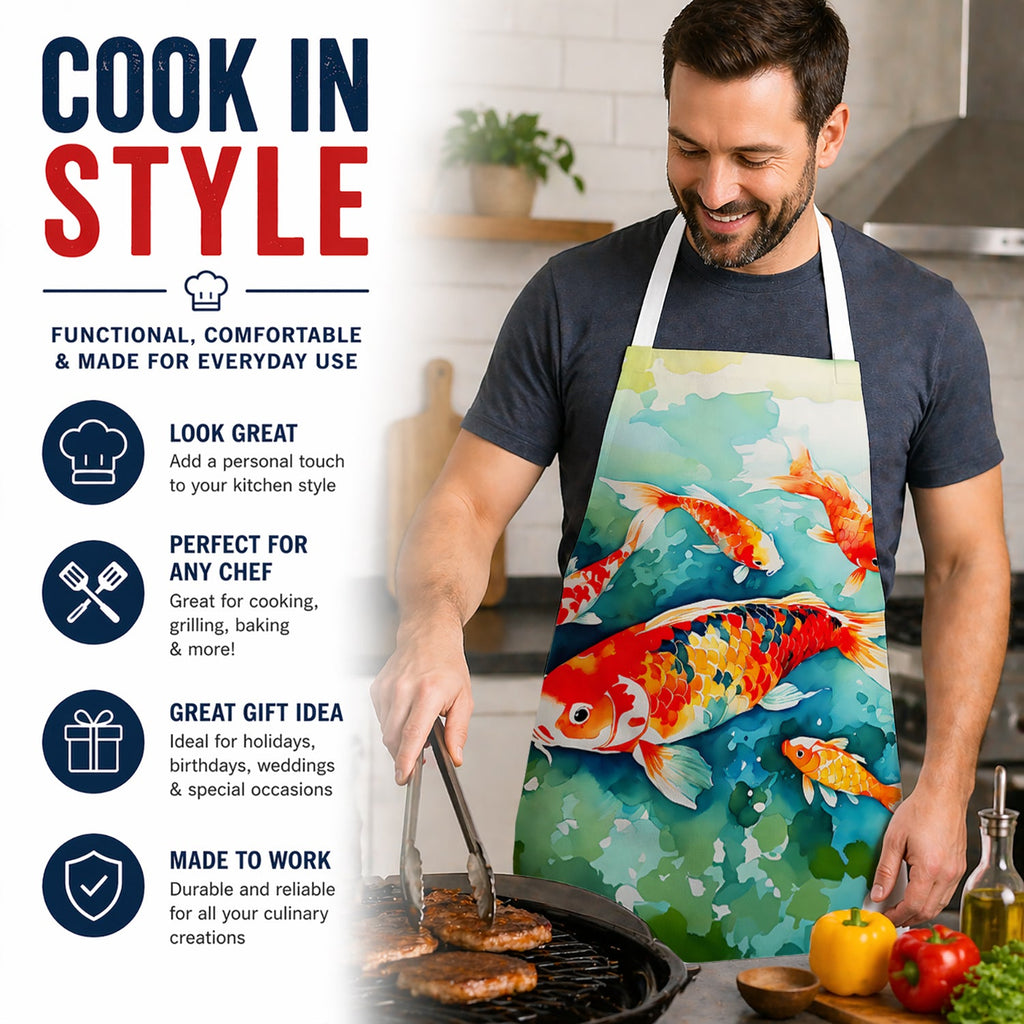 Koi Fish Apron Cooking Kitchen Server Baking Crafts Gardening for Adult Women Men, Unisex, Large, Multicolor