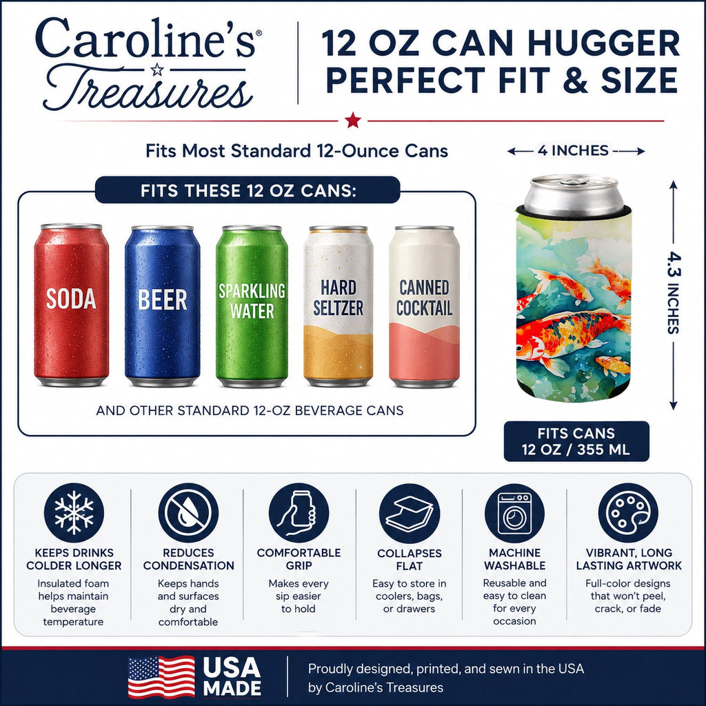 Koi Fish Can or Bottle Hugger Cooler Sleeve for Standard 12 oz Cans, Insulated Foam Beer & Soda Can Hugger Reusable