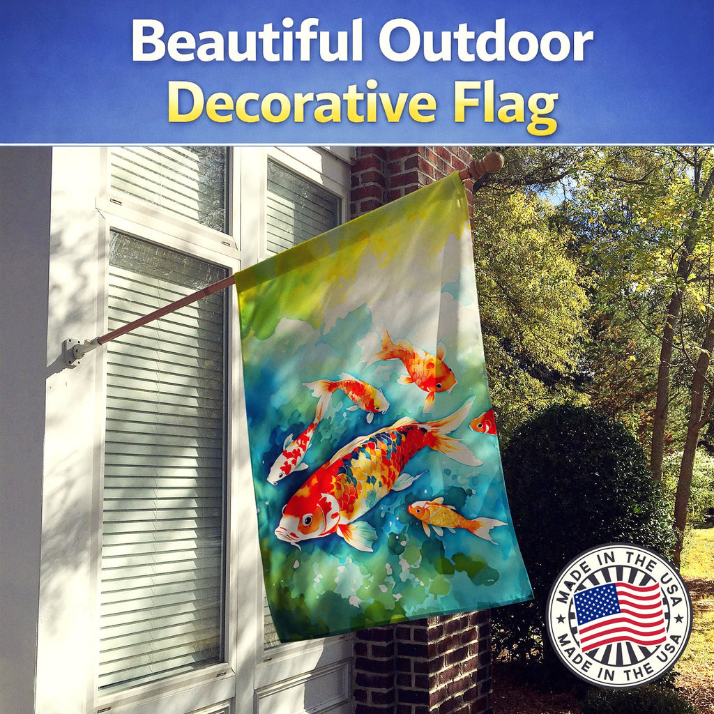 Koi Fish House Flag 28x40 Porch Sleeve Pole Decorative Outside Yard Banner Artwork Wall Hanging, Polyester