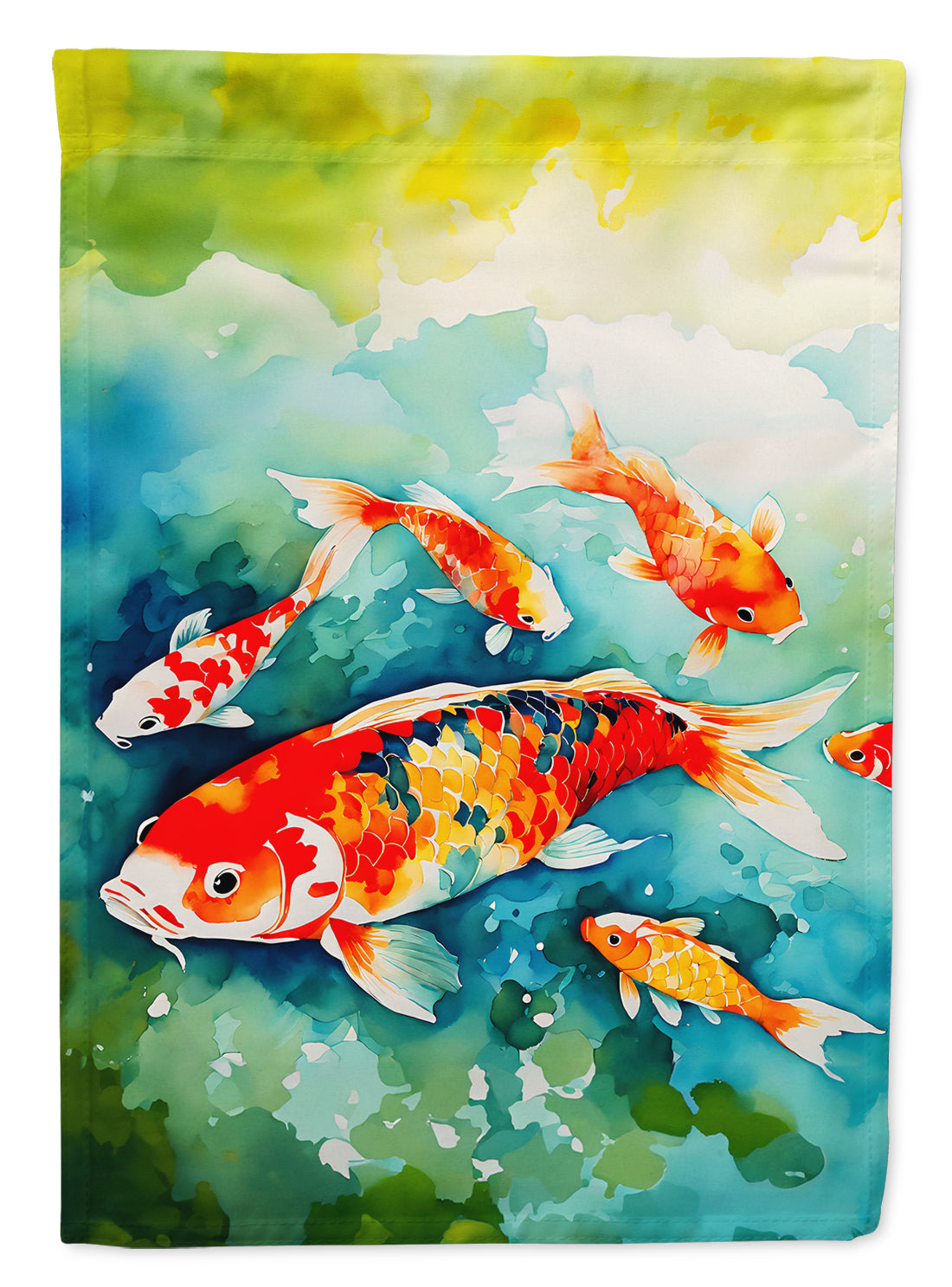 Koi Fish House Flag 28x40 Porch Sleeve Pole Decorative Outside Yard Banner Artwork Wall Hanging, Polyester