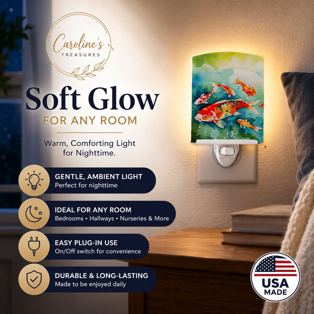 Koi Fish Ceramic Night Light Compact, UL-Certified, Ideal for Bedroom, Bathroom, Nursery, Hallway, Kitchen, 6x4x3, Multicolor