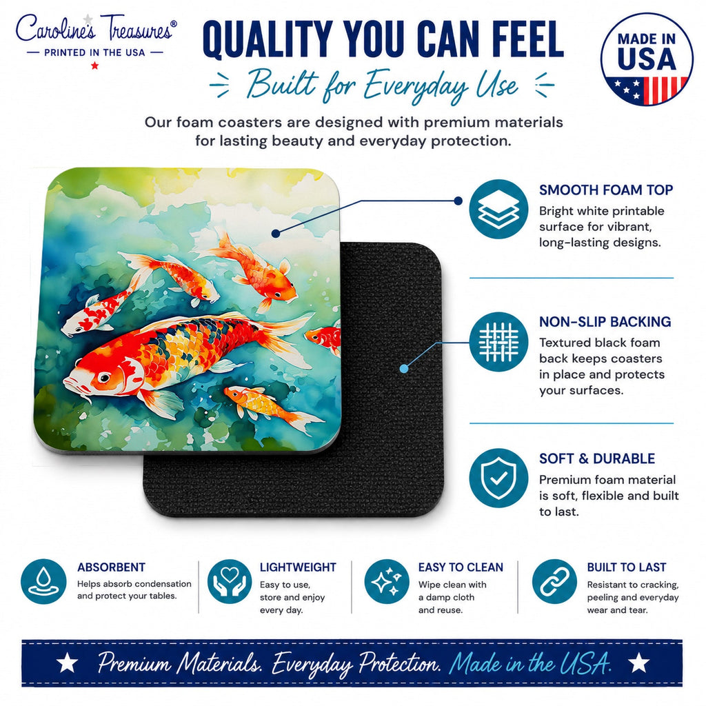 Koi Fish Foam Coasters Set of 4 Cup Coasters for Indoor Outdoor, Tabletop Protection, Anti Slip, Mouse pad Material