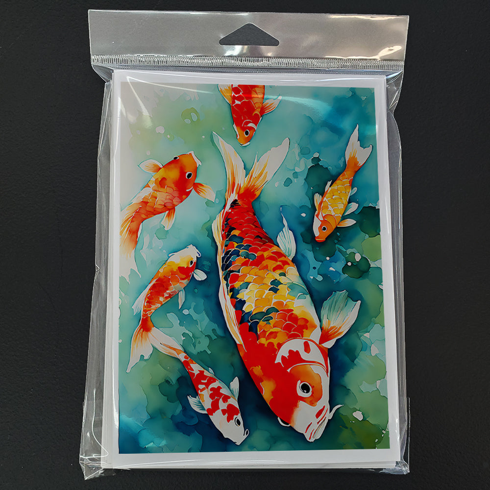 Koi Fish Greeting Cards Pack of 8 Blank Cards with Envelopes Whimsical A7 Size 5x7