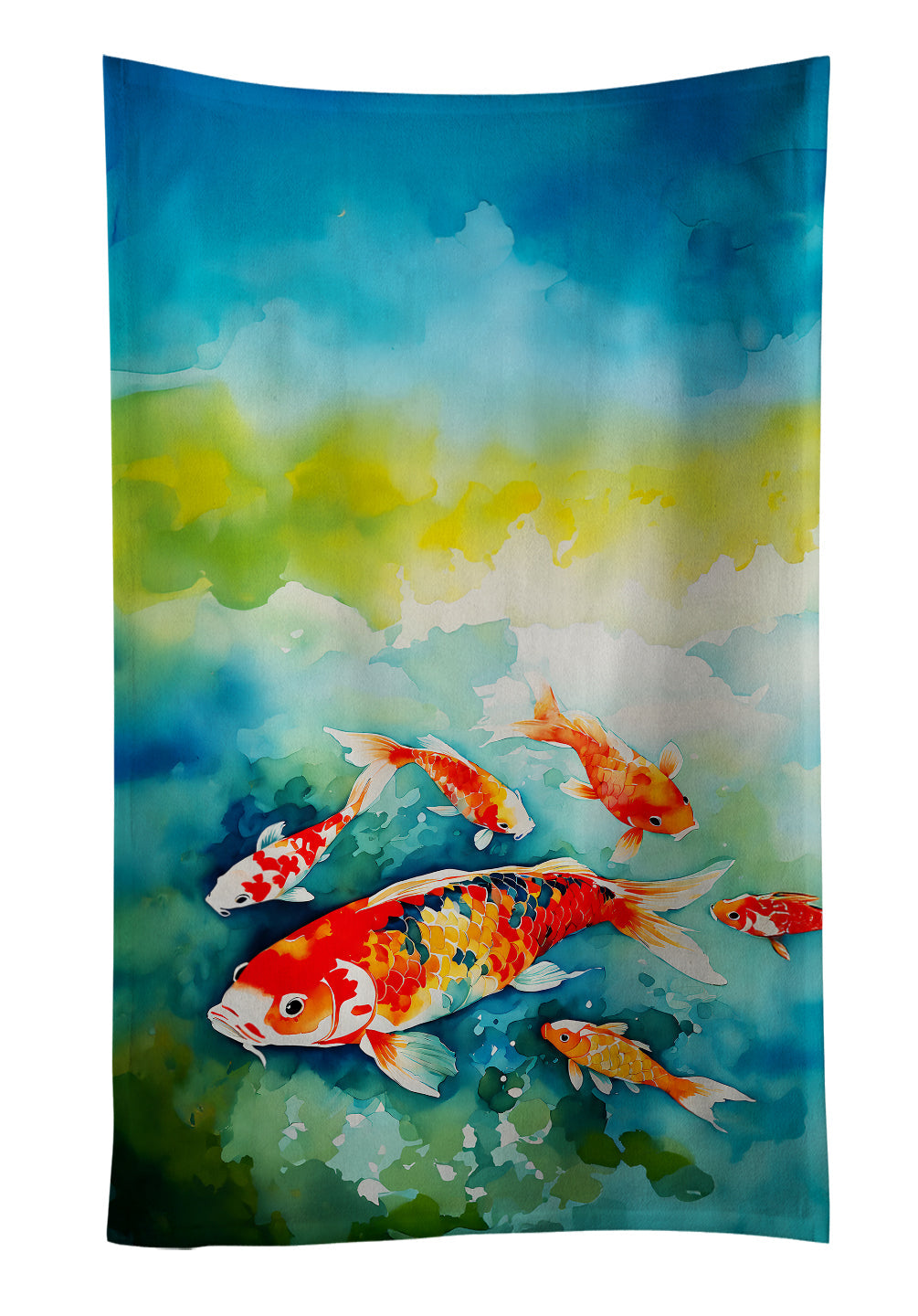 Koi Fish Kitchen Towel Velour Plush Front and Cotton Loop Back Machine Washable