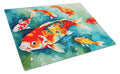 Koi Fish Cutting Board Tempered Glass Kitchen Cutting Surface, Heat Resistant Chopping, Non-Slip Feet, Food Prep & Serving