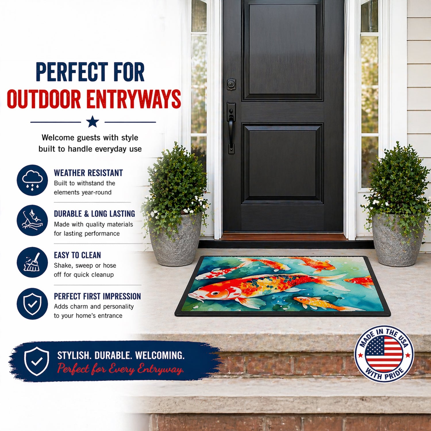 Koi Fish Doormat Indoor Outdoor 18H X 27W Front Door Mat Rugs for Entryway, Non Slip Washable