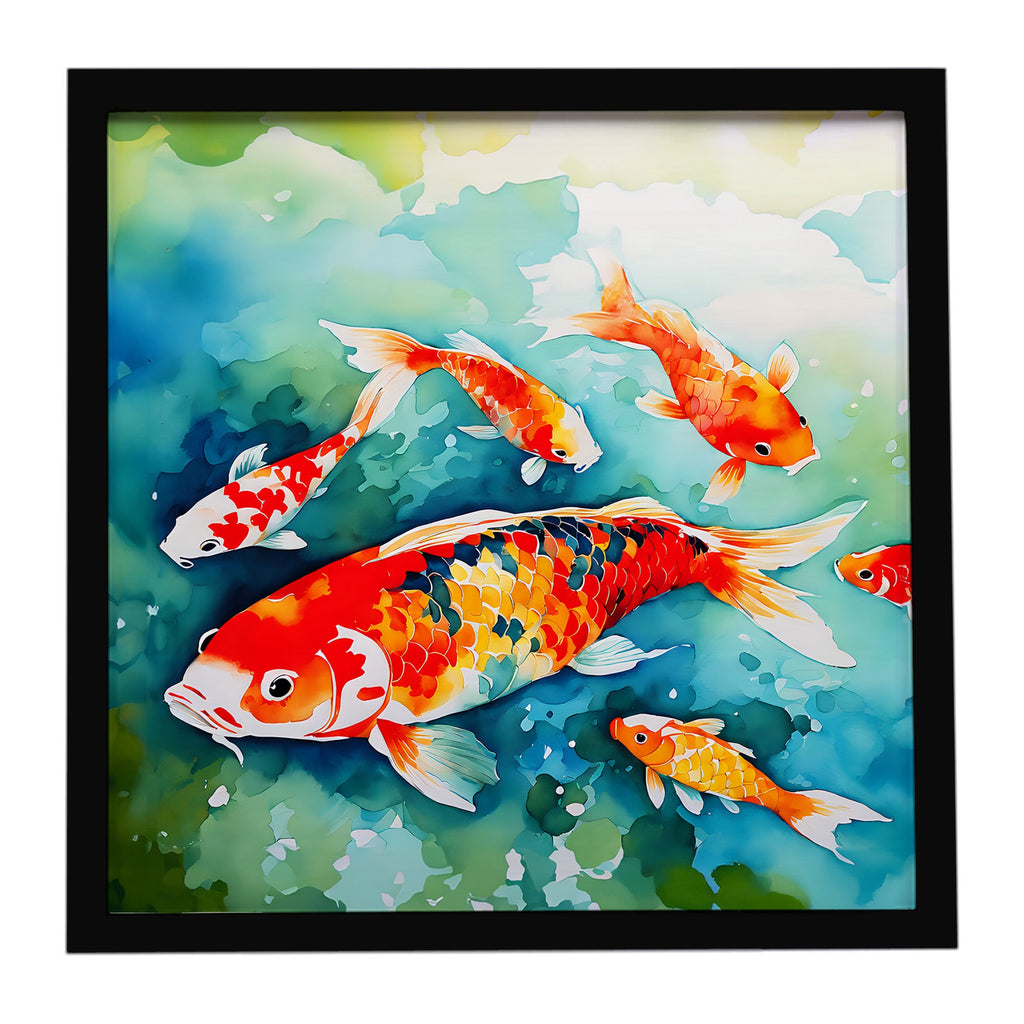 Koi Fish Framed Metal Print Bathroom, Kitchen, Office, Home Decor Wall Art Ready to Hang, Square, 8X8