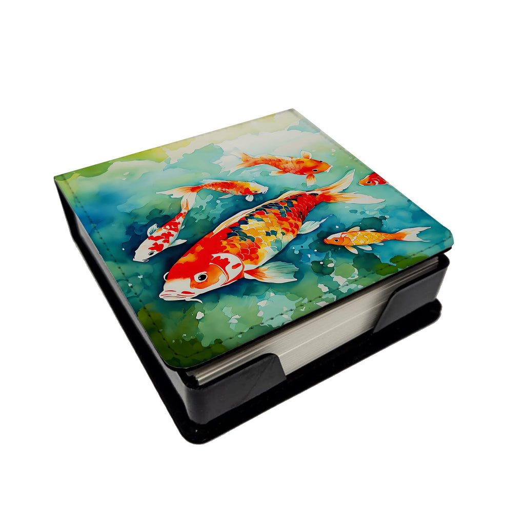 Koi Fish PU Leather Note Paper Holder with Artist-Designed Cover, Desk Accessory, Office Gift