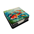 Koi Fish PU Leather Note Paper Holder with Artist-Designed Cover, Desk Accessory, Office Gift