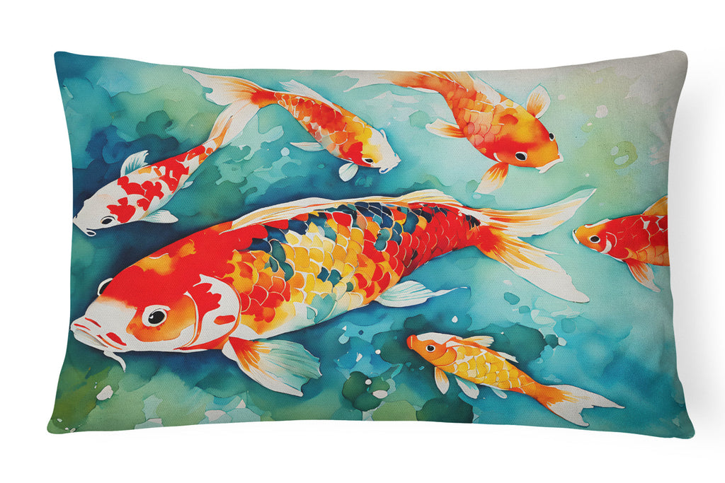 Koi Fish Decorative Throw Pillow 12x16 Indoor Outdoor Accent Cushion, Fabric Cover with Insert for Sofa, Bed, Porch & Living Room