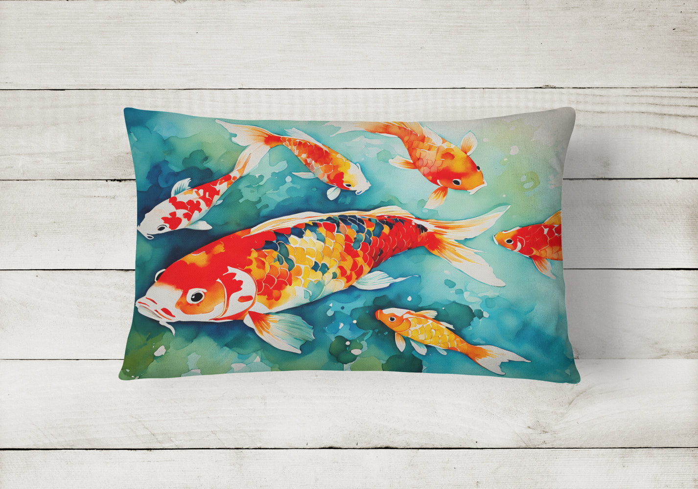 Koi Fish Decorative Throw Pillow 12x16 Indoor Outdoor Accent Cushion, Fabric Cover with Insert for Sofa, Bed, Porch & Living Room