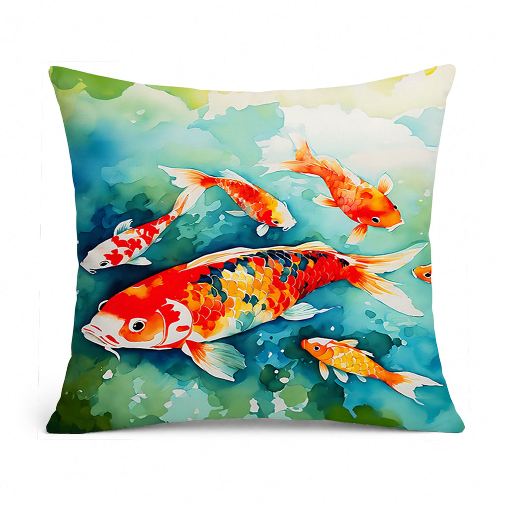 Koi Fish Decorative Throw Pillow 14x14 Indoor Outdoor Accent Cushion, Fabric Cover with Insert for Sofa, Bed, Porch & Living Room