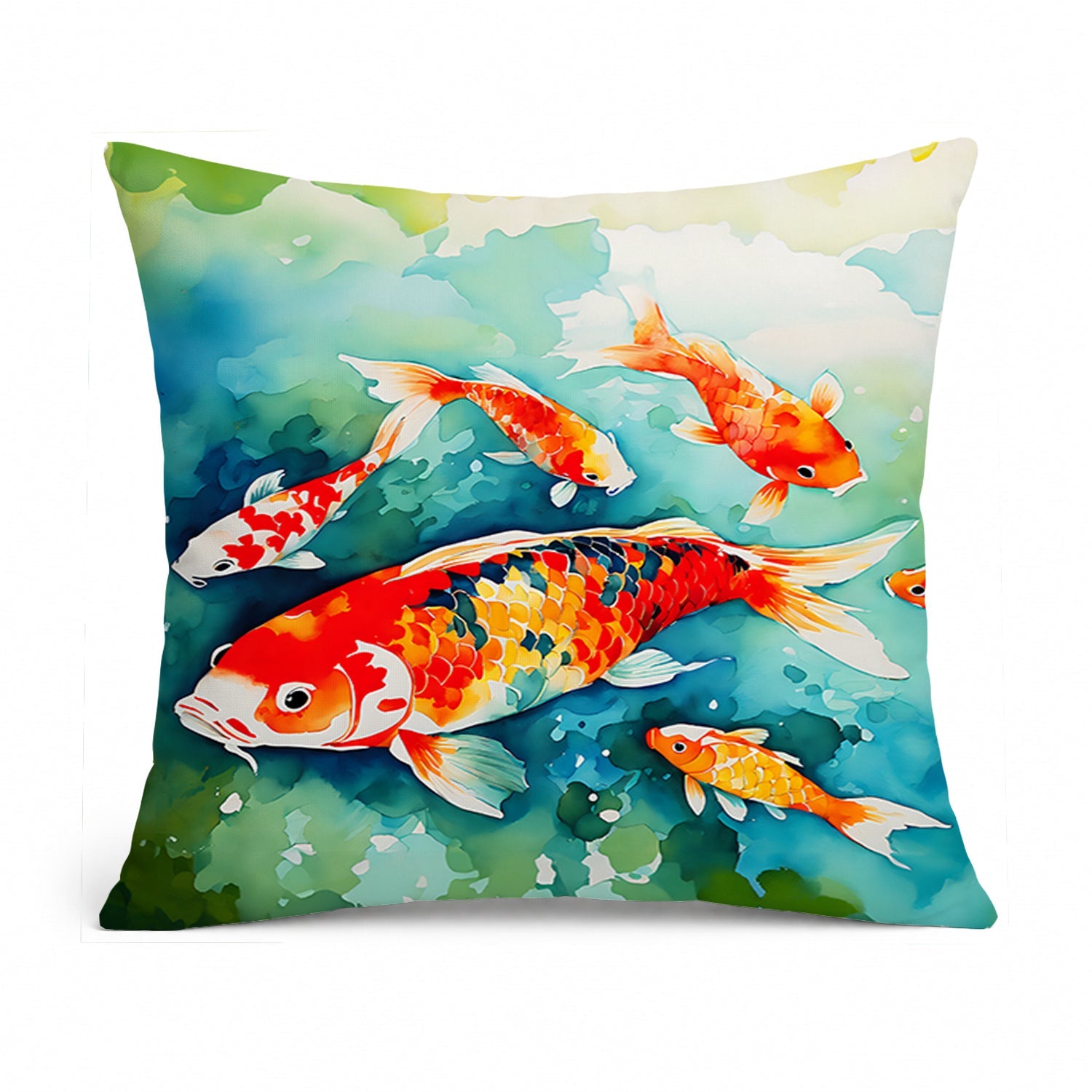 Koi Fish Decorative Throw Pillow 14x14 Indoor Outdoor Accent Cushion, Fabric Cover with Insert for Sofa, Bed, Porch & Living Room