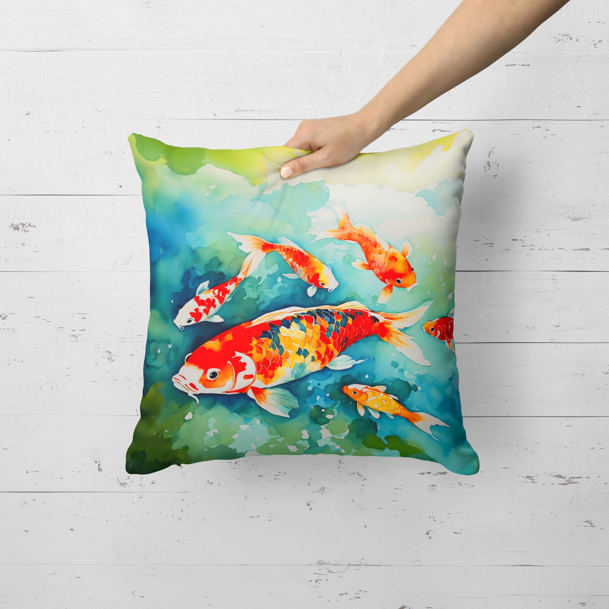 Koi Fish Decorative Throw Pillow 18x18 Indoor Outdoor Accent Cushion, Fabric Cover with Insert for Sofa, Bed, Porch & Living Room
