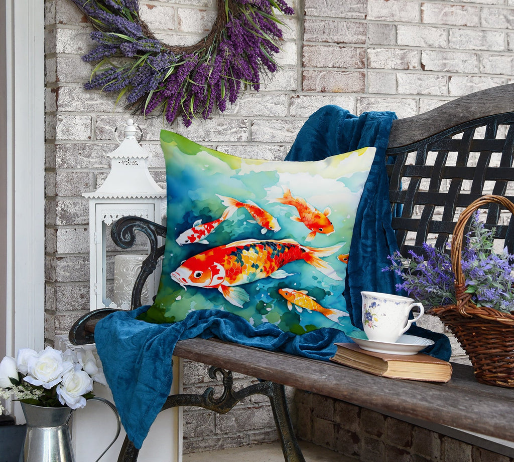 Koi Fish Decorative Throw Pillow 18x18 Indoor Outdoor Accent Cushion, Fabric Cover with Insert for Sofa, Bed, Porch & Living Room