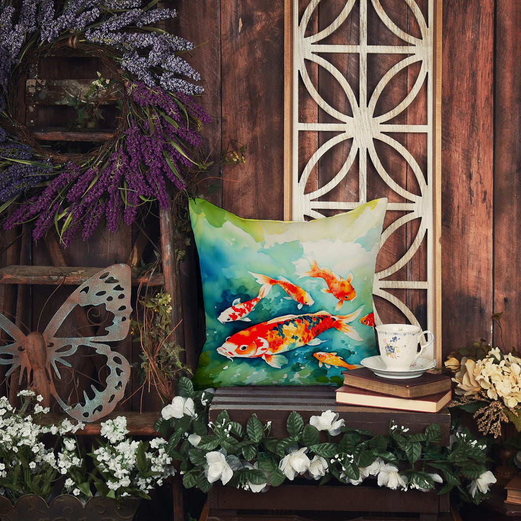 Koi Fish Decorative Throw Pillow 18x18 Indoor Outdoor Accent Cushion, Fabric Cover with Insert for Sofa, Bed, Porch & Living Room