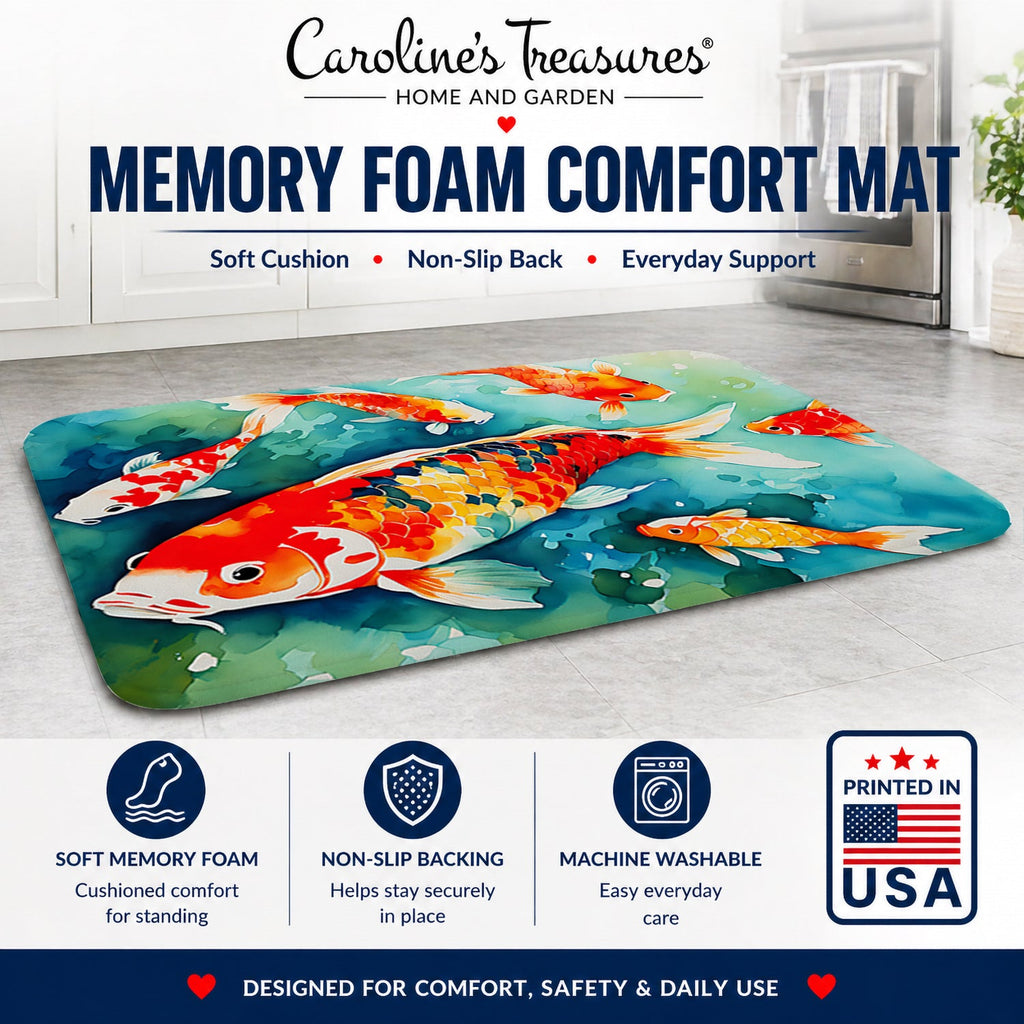 Koi Fish Memory Foam Kitchen Mat Machine Washable Anti-Fatigue Cushion Comfort Bath or Kitchen Rug
