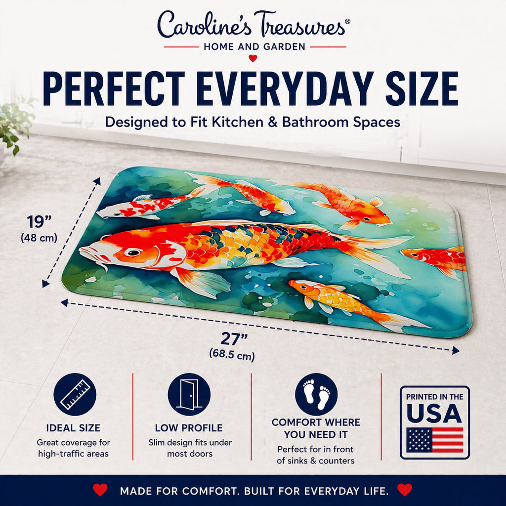Koi Fish Memory Foam Kitchen Mat Machine Washable Anti-Fatigue Cushion Comfort Bath or Kitchen Rug