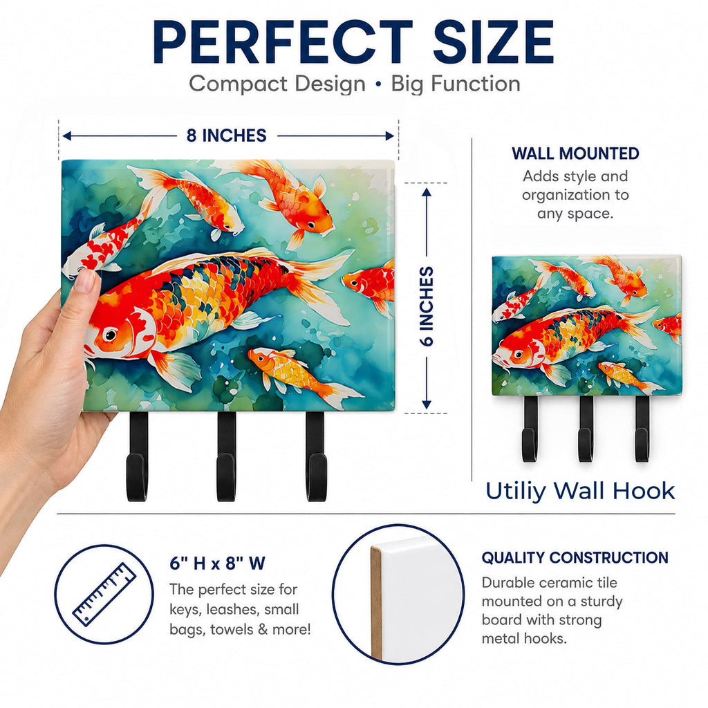 Koi Fish Leash or Key Holder Wall Hooks, Coat Rack Wall Mount, for Hanging Keys, Towels, Aprons, Leashes