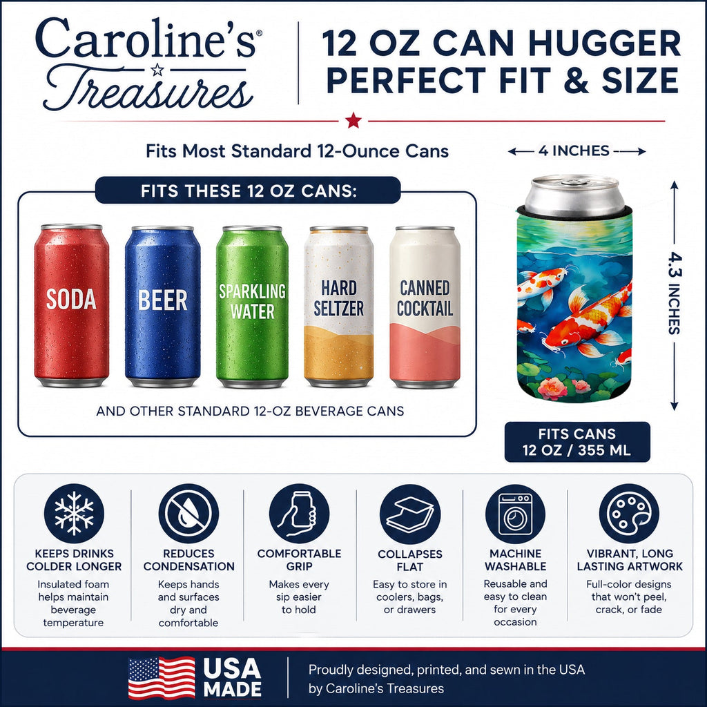 Koi Fish Can or Bottle Hugger Cooler Sleeve for Standard 12 oz Cans, Insulated Foam Beer & Soda Can Hugger Reusable