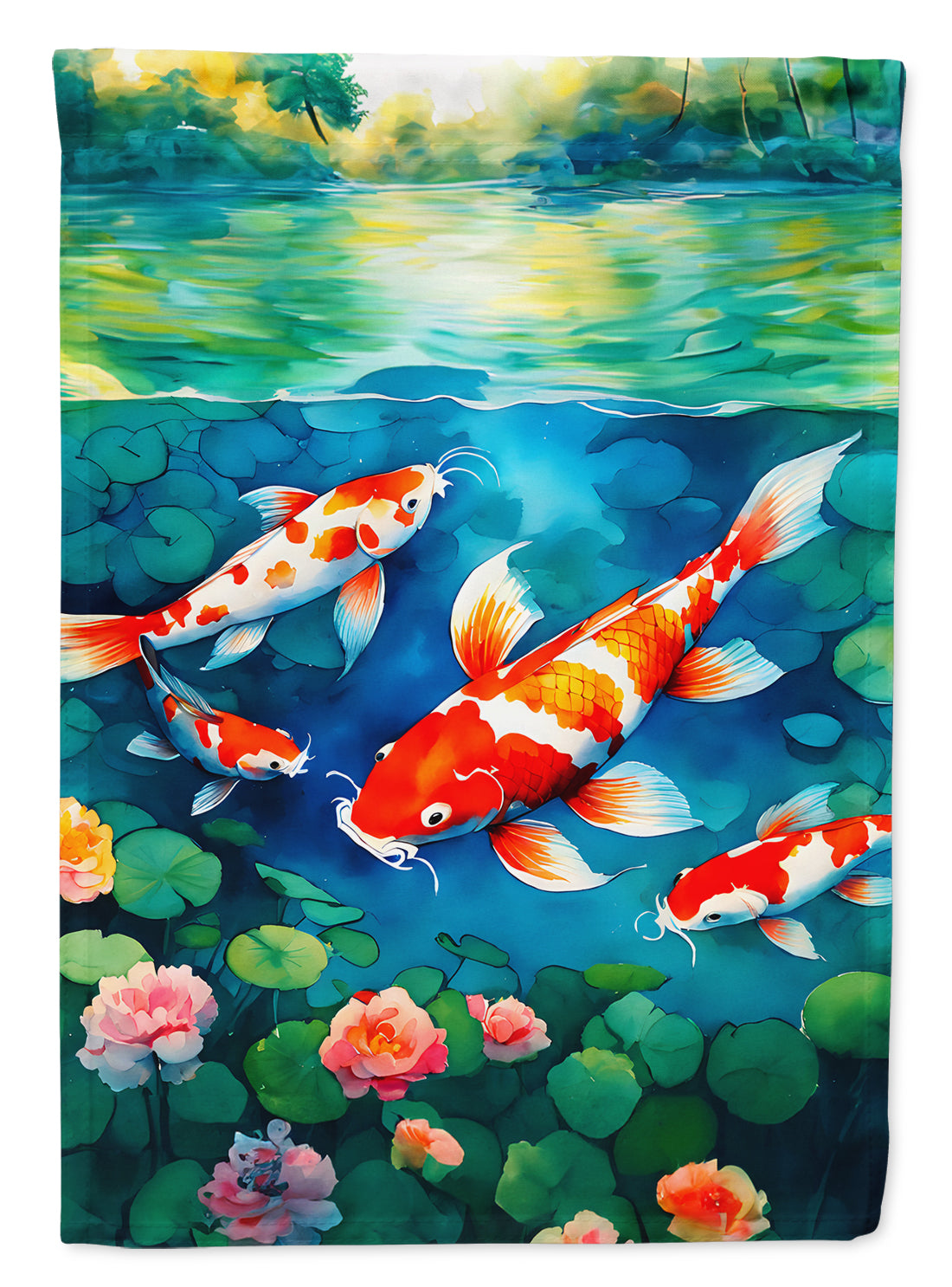 Koi Fish House Flag 28x40 Porch Sleeve Pole Decorative Outside Yard Banner Artwork Wall Hanging, Polyester