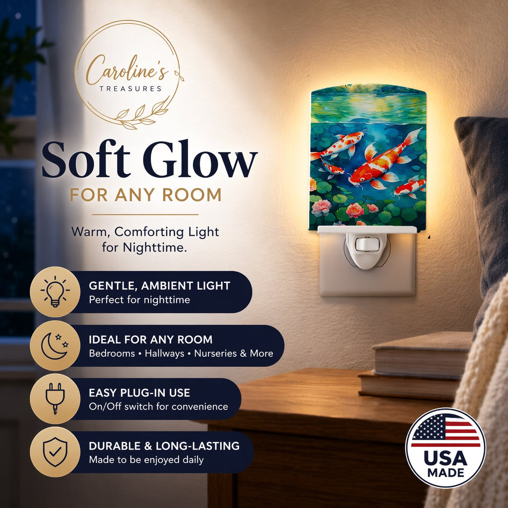 Koi Fish Ceramic Night Light Compact, UL-Certified, Ideal for Bedroom, Bathroom, Nursery, Hallway, Kitchen, 6x4x3, Multicolor