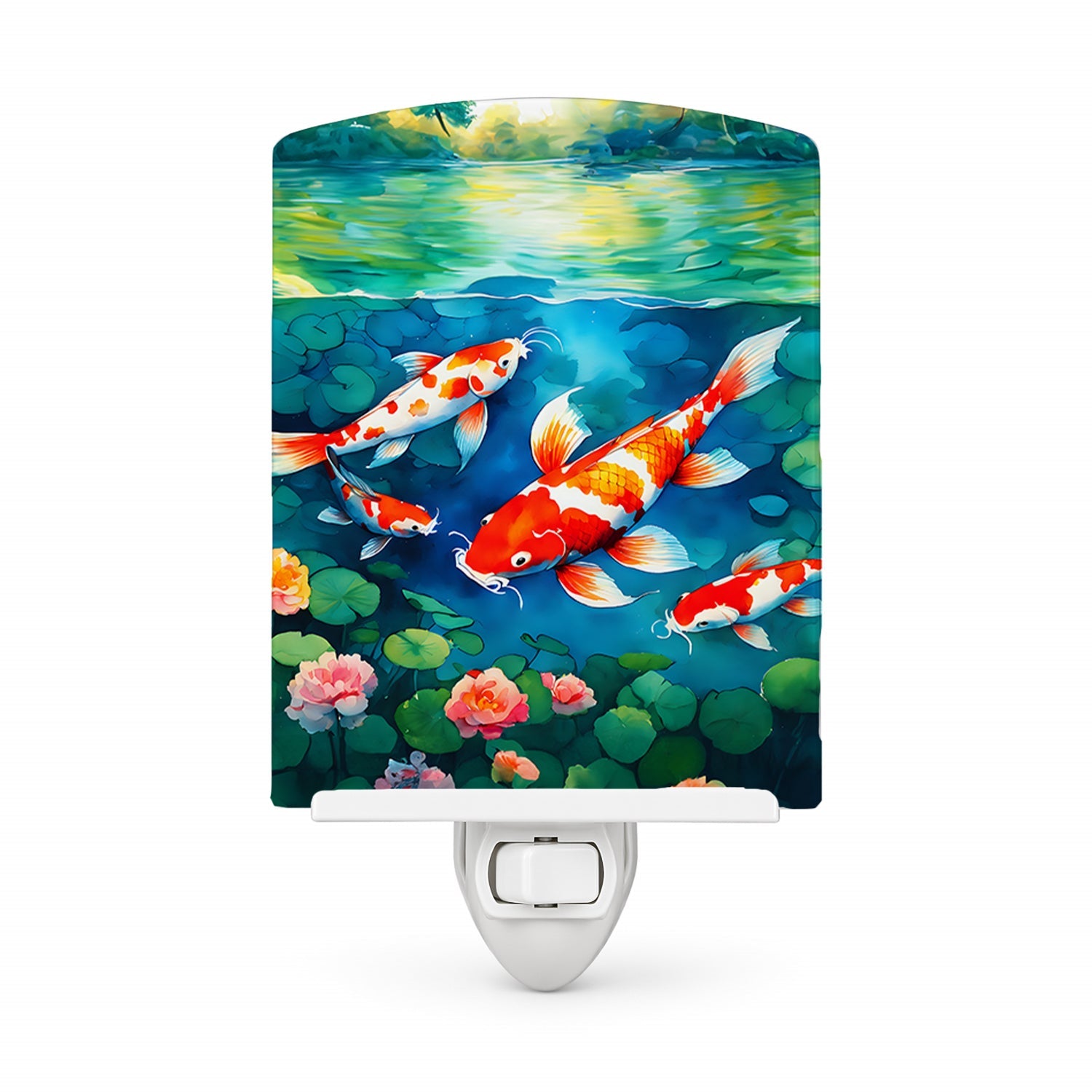 Koi Fish Ceramic Night Light Compact, UL-Certified, Ideal for Bedroom, Bathroom, Nursery, Hallway, Kitchen, 6x4x3, Multicolor