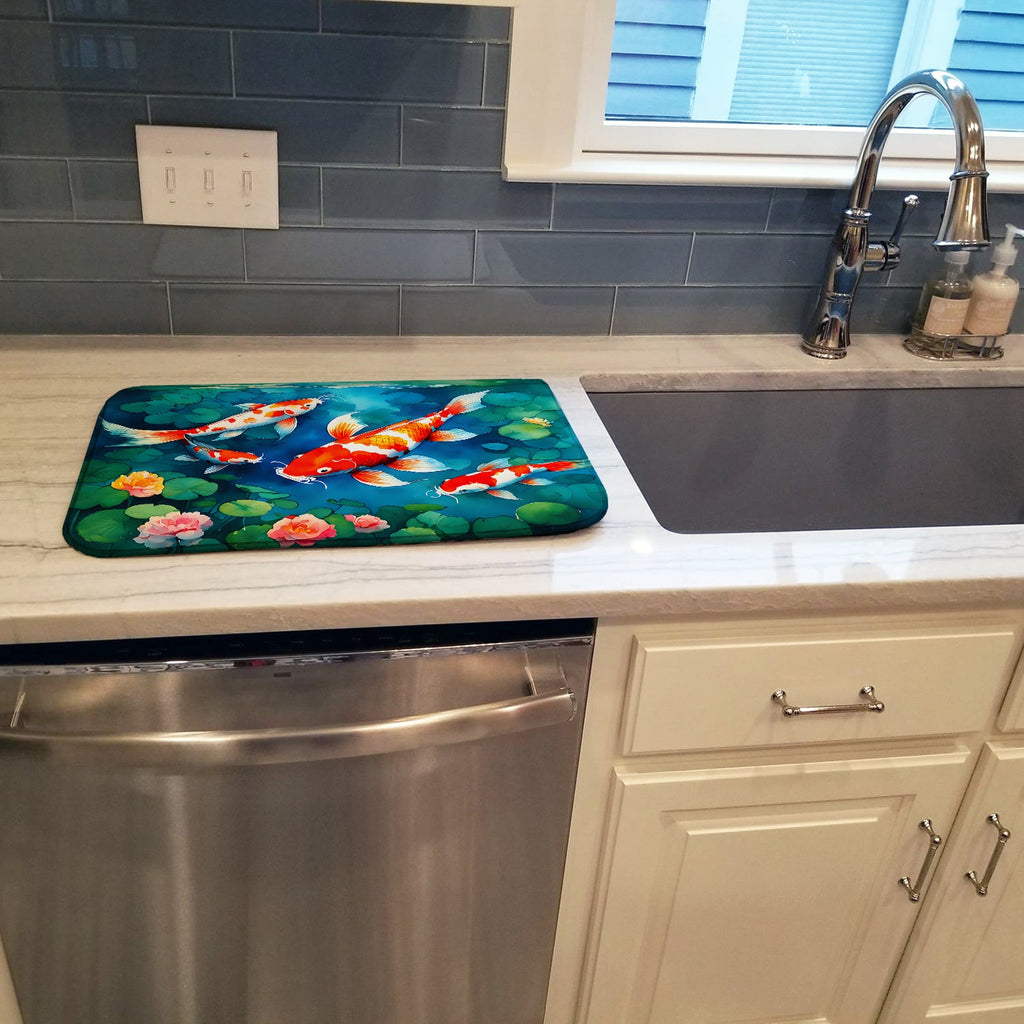 Koi Fish Dish Drying Mat Absorbent Dish Drying Mat Pad for Kitchen Counter Dish Drainer Mat for Countertop, 14 x 21", Multicolor