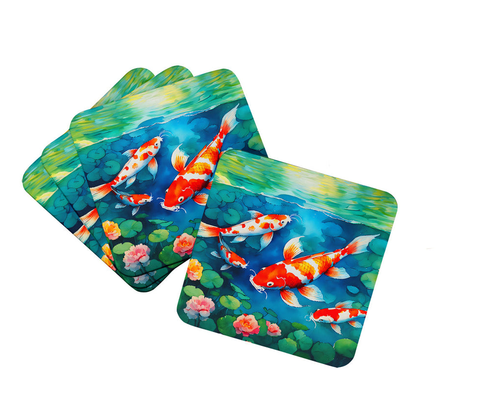 Koi Fish Foam Coasters Set of 4 Cup Coasters for Indoor Outdoor, Tabletop Protection, Anti Slip, Mouse pad Material