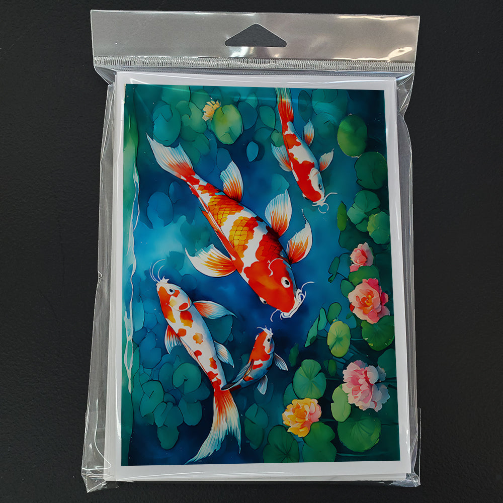 Koi Fish Greeting Cards Pack of 8 Blank Cards with Envelopes Whimsical A7 Size 5x7