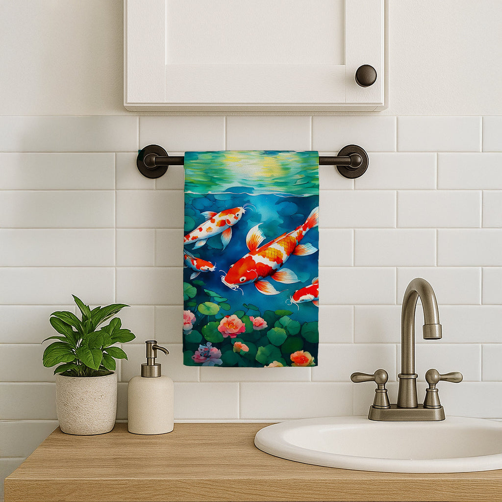 Koi Fish Kitchen Towel Velour Plush Front and Cotton Loop Back Machine Washable