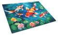Koi Fish Cutting Board Tempered Glass Kitchen Cutting Surface, Heat Resistant Chopping, Non-Slip Feet, Food Prep & Serving