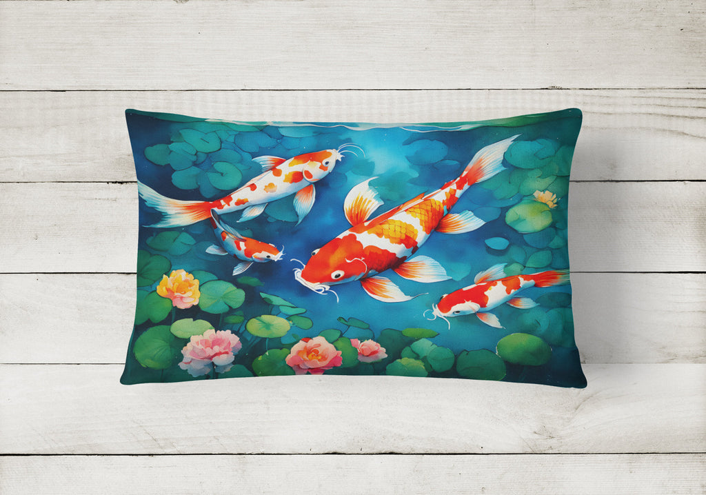 Koi Fish Decorative Throw Pillow 12x16 Indoor Outdoor Accent Cushion, Fabric Cover with Insert for Sofa, Bed, Porch & Living Room