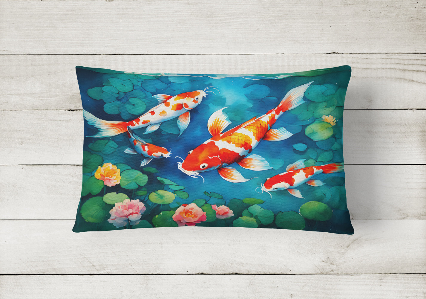 Koi Fish Decorative Throw Pillow 12x16 Indoor Outdoor Accent Cushion, Fabric Cover with Insert for Sofa, Bed, Porch & Living Room