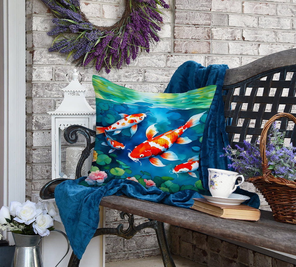 Koi Fish Decorative Throw Pillow 18x18 Indoor Outdoor Accent Cushion, Fabric Cover with Insert for Sofa, Bed, Porch & Living Room