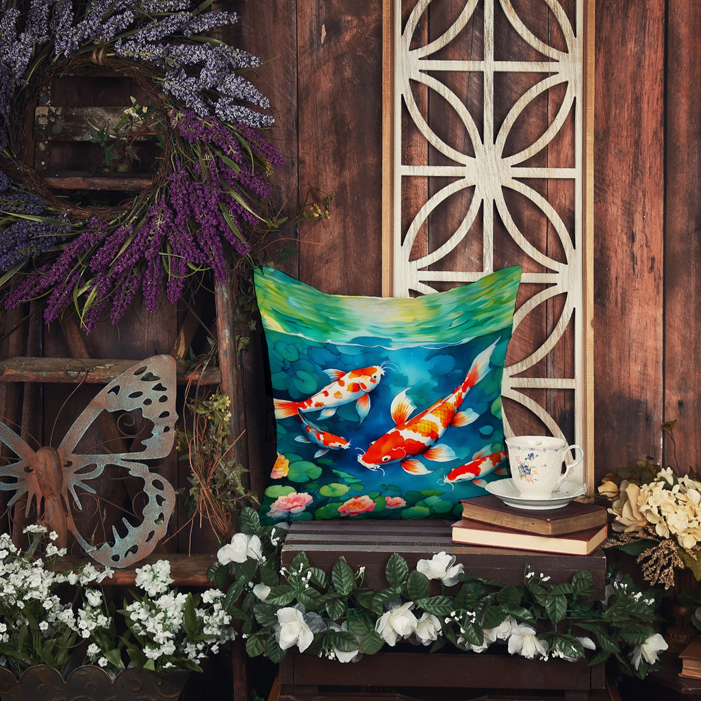 Koi Fish Decorative Throw Pillow 18x18 Indoor Outdoor Accent Cushion, Fabric Cover with Insert for Sofa, Bed, Porch & Living Room