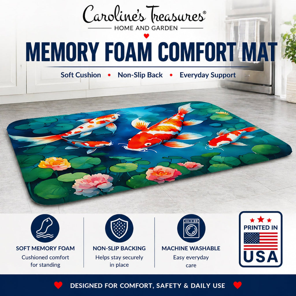 Koi Fish Memory Foam Kitchen Mat Machine Washable Anti-Fatigue Cushion Comfort Bath or Kitchen Rug