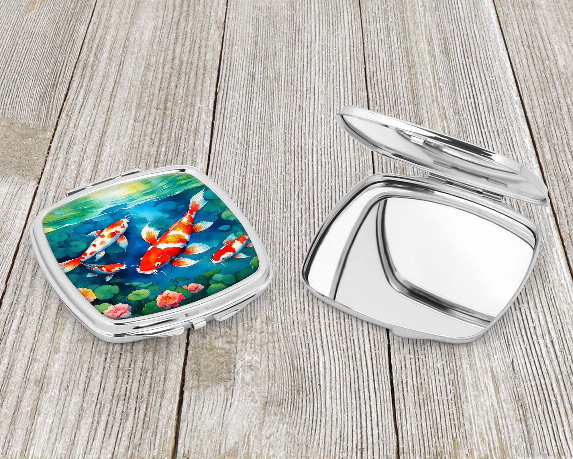 Koi Fish Compact Mirror Decorative Travel Makeup Mirror for Women Girls Gifts Pocket Makeup Mirror Folding Handheld