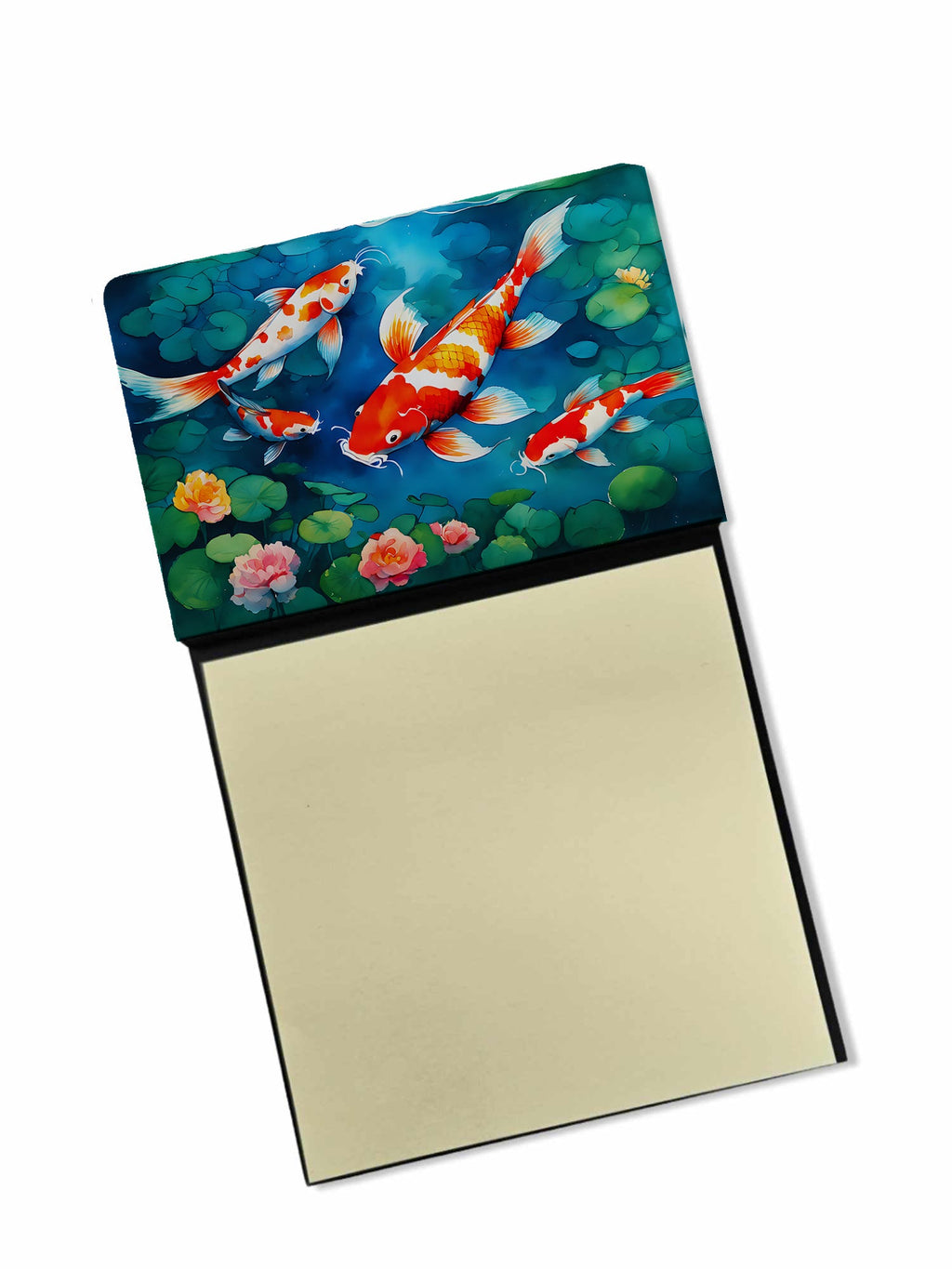 Koi Fish Watercolor Sticky Note Holder Refillable Dispenser Desk Accessory 3x3 Pad Gift