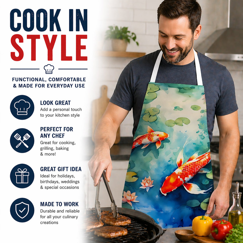 Koi Fish Apron Cooking Kitchen Server Baking Crafts Gardening for Adult Women Men, Unisex, Large, Multicolor