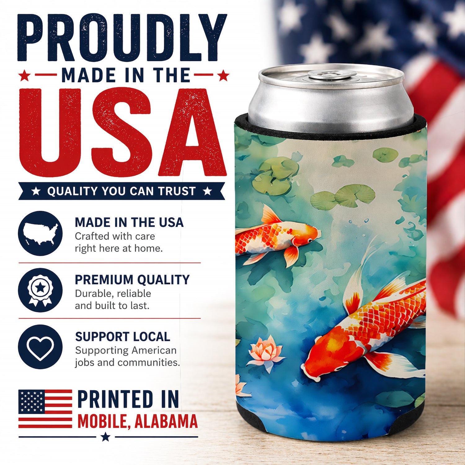 Koi Fish Can or Bottle Hugger Cooler Sleeve for Standard 12 oz Cans, Insulated Foam Beer & Soda Can Hugger Reusable