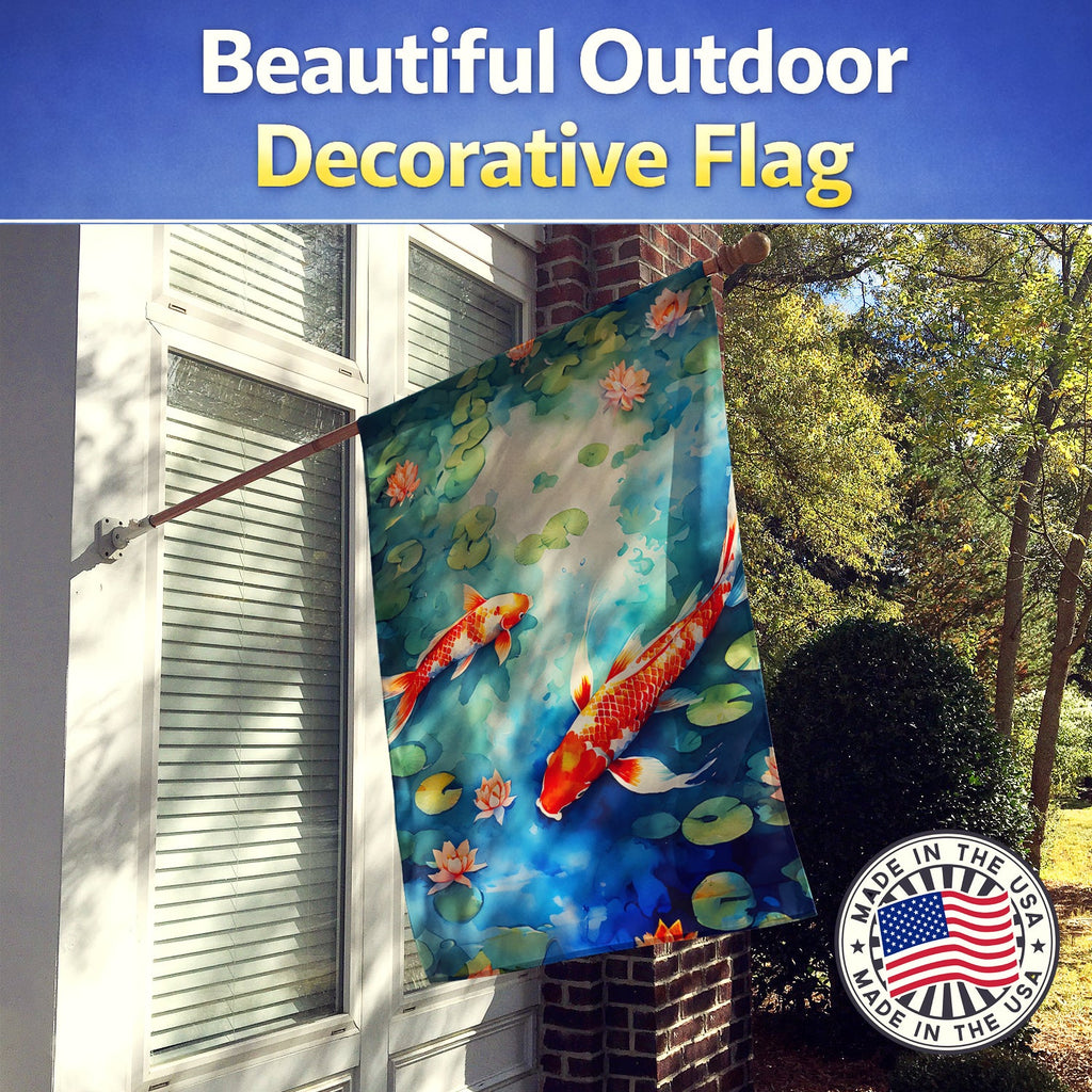 Koi Fish House Flag 28x40 Porch Sleeve Pole Decorative Outside Yard Banner Artwork Wall Hanging, Polyester