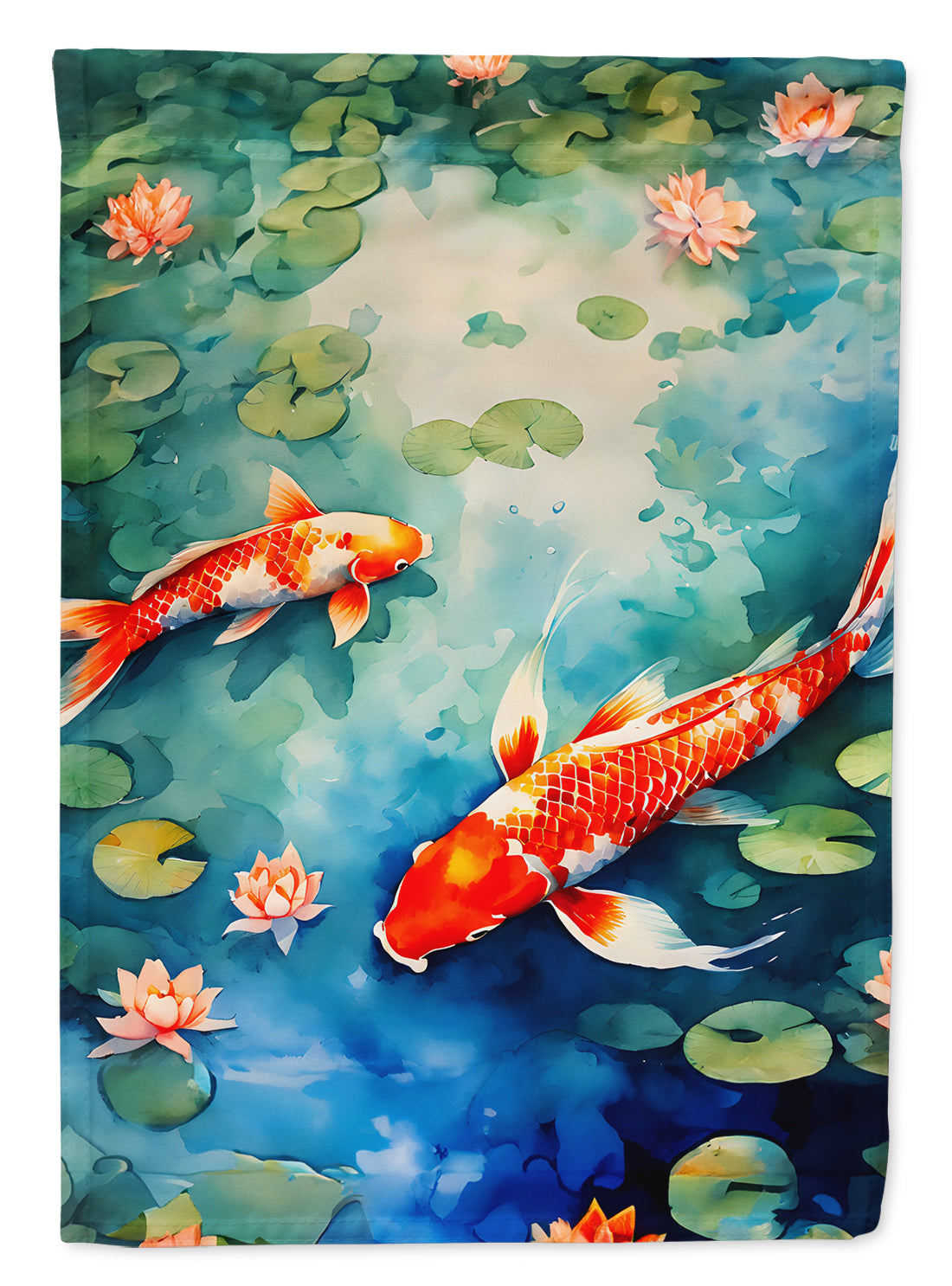 Koi Fish House Flag 28x40 Porch Sleeve Pole Decorative Outside Yard Banner Artwork Wall Hanging, Polyester