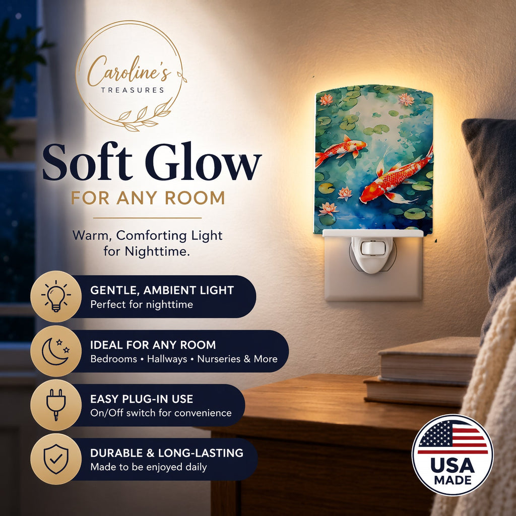 Koi Fish Ceramic Night Light Compact, UL-Certified, Ideal for Bedroom, Bathroom, Nursery, Hallway, Kitchen, 6x4x3, Multicolor
