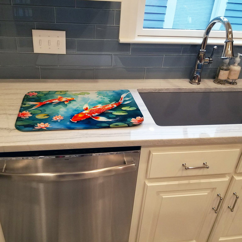 Koi Fish Dish Drying Mat Absorbent Dish Drying Mat Pad for Kitchen Counter Dish Drainer Mat for Countertop, 14 x 21", Multicolor