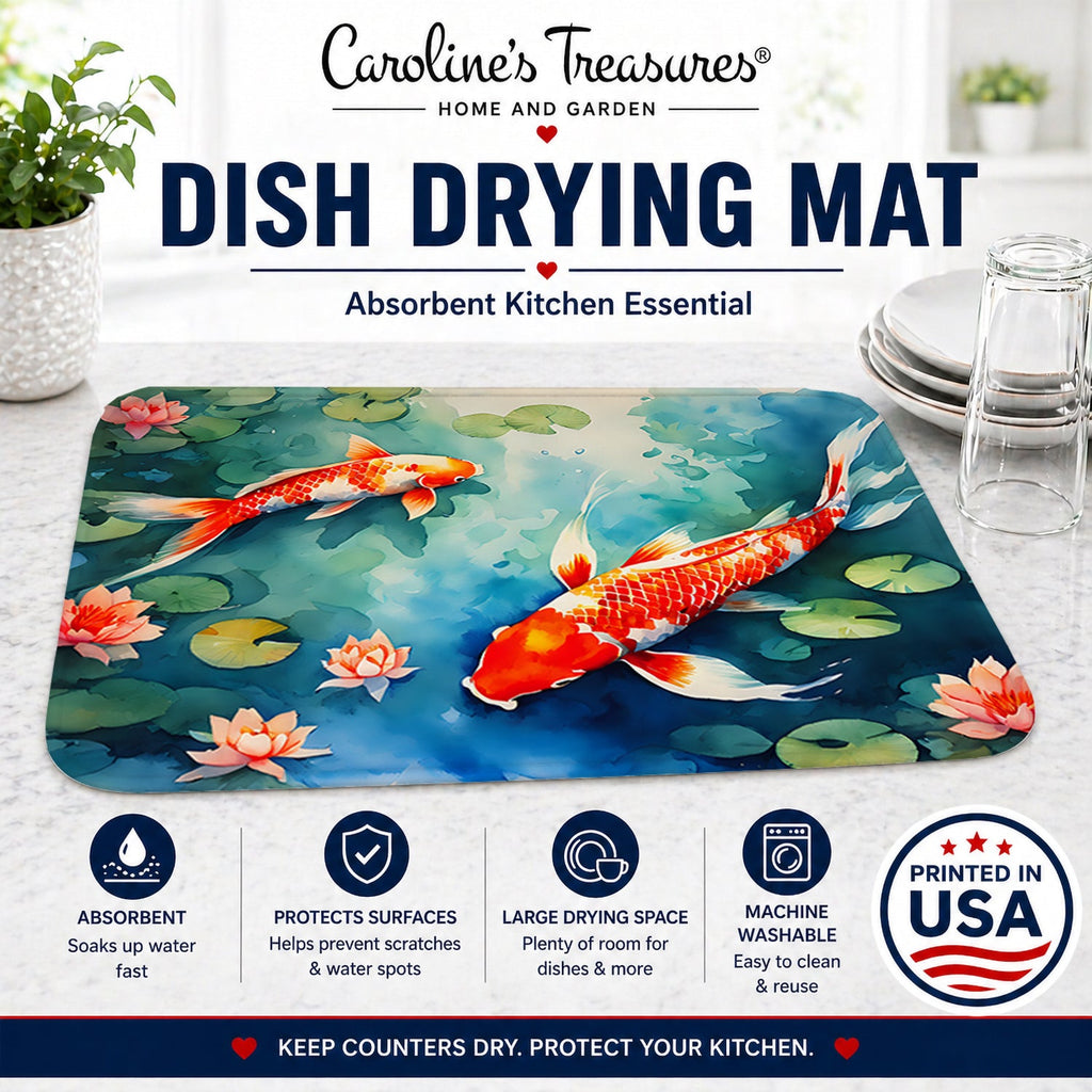 Koi Fish Dish Drying Mat Absorbent Dish Drying Mat Pad for Kitchen Counter Dish Drainer Mat for Countertop, 14 x 21", Multicolor