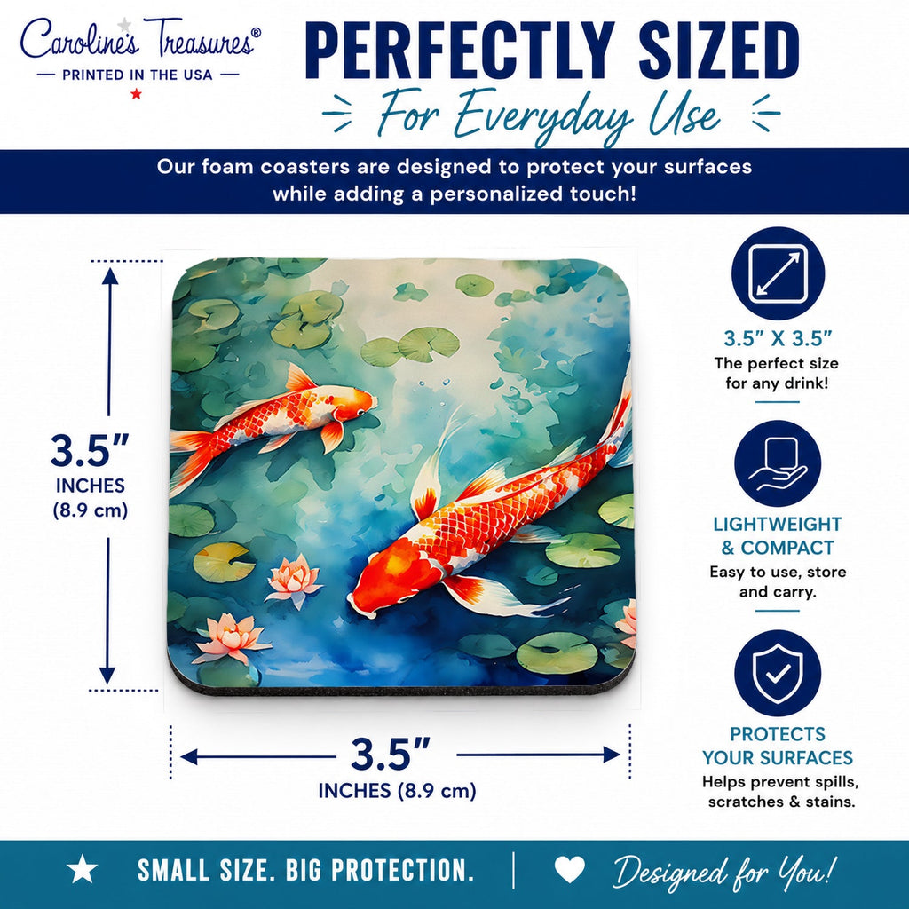 Koi Fish Foam Coasters Set of 4 Cup Coasters for Indoor Outdoor, Tabletop Protection, Anti Slip, Mouse pad Material