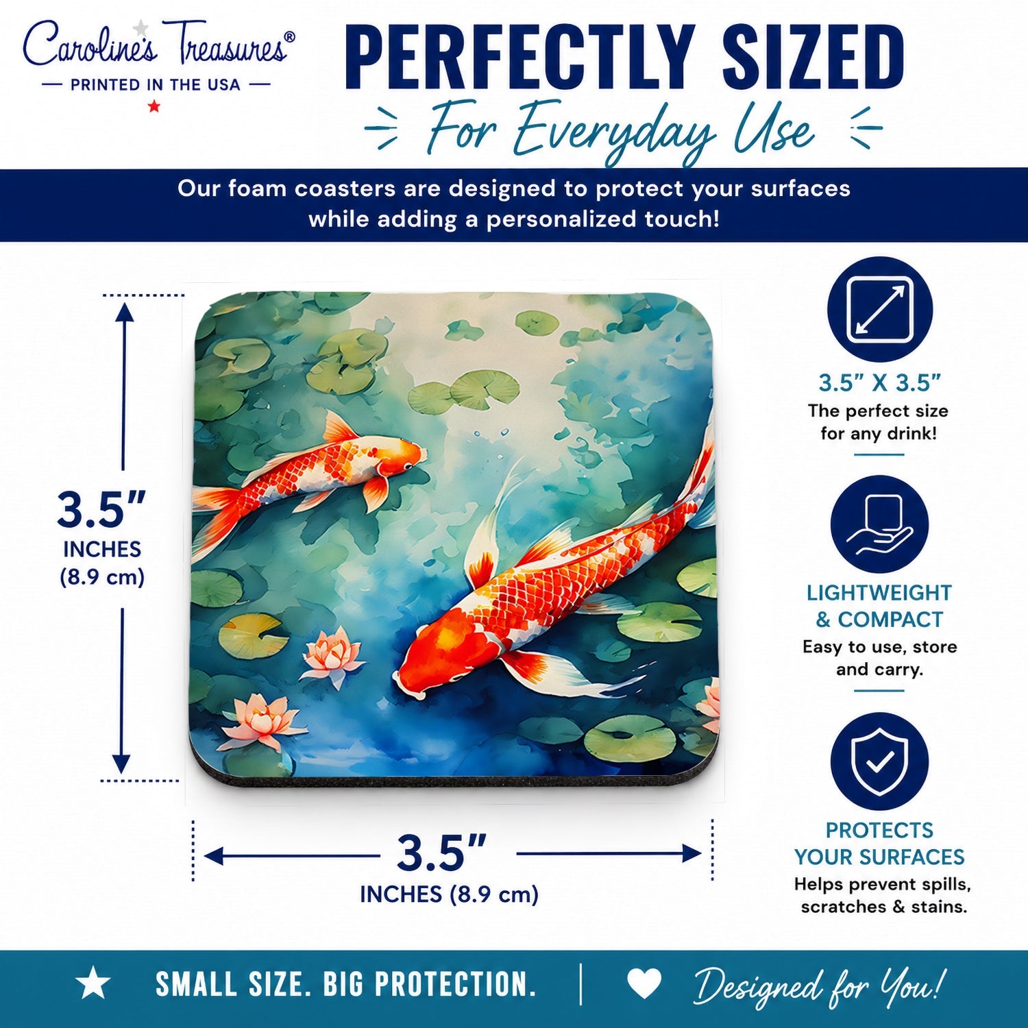Koi Fish Foam Coasters Set of 4 Cup Coasters for Indoor Outdoor, Tabletop Protection, Anti Slip, Mouse pad Material