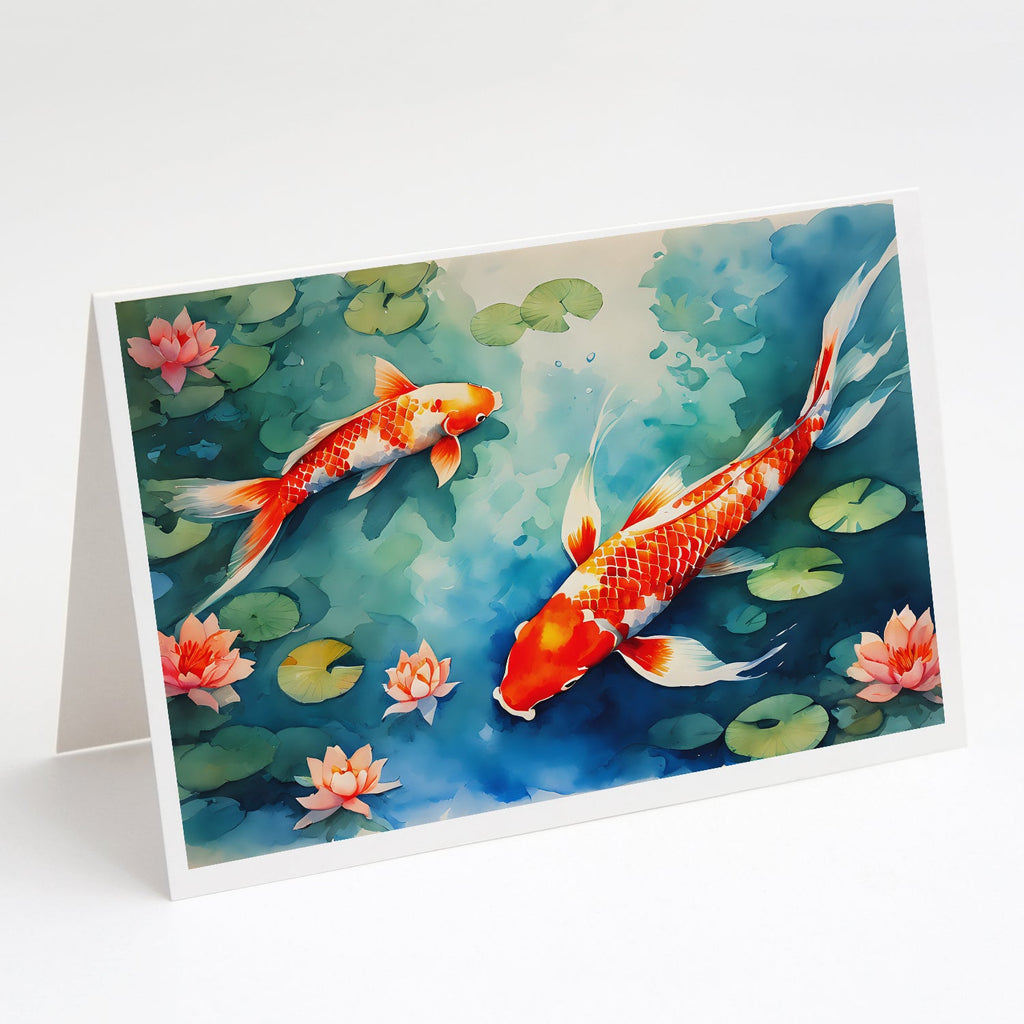 Koi Fish Greeting Cards Pack of 8 Blank Cards with Envelopes Whimsical A7 Size 5x7