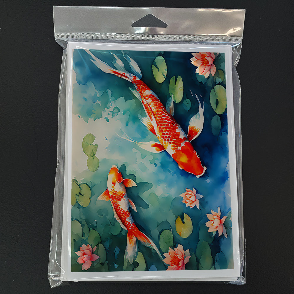 Koi Fish Greeting Cards Pack of 8 Blank Cards with Envelopes Whimsical A7 Size 5x7